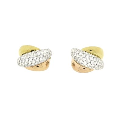 Image 2 of Tricolor gold stud earrings with diamonds; Approx. 3.00 ct.