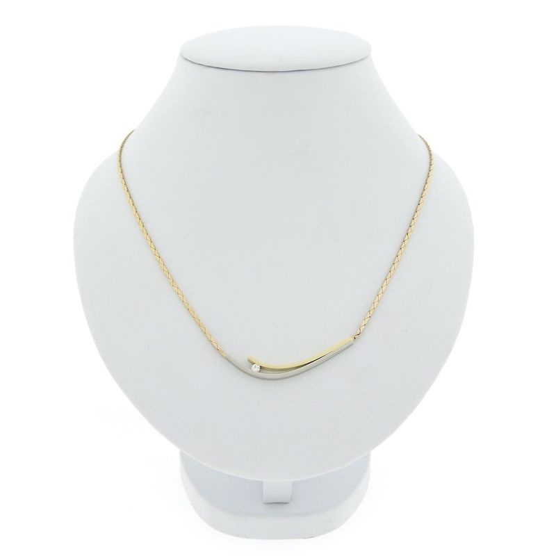 Image 1 of Two-tone gold cobra link necklace with a fixed pendant and diamond