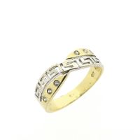 Two-tone gold ring with a meander pattern and zirconia