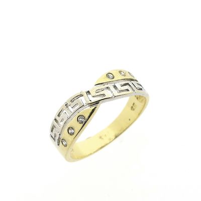 Image 1 of Two-tone gold ring with a meander pattern and zirconia