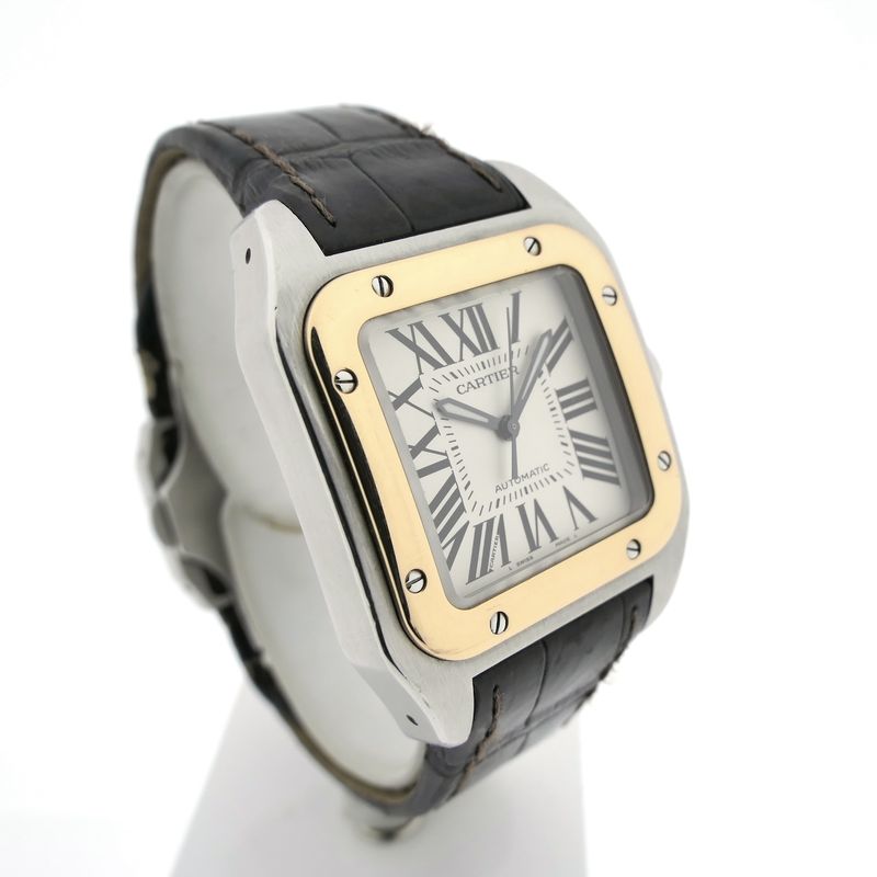 Image 3 of Cartier Santos 100 'Medium' Automatic 2878; 18k rose gold/steel watch