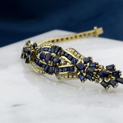 Image 2 of Golden Omega Link Bracelet with Sapphires and Diamonds; 0.30 ct.