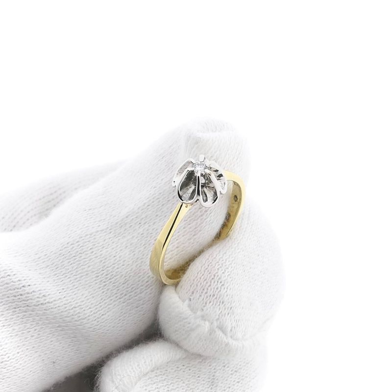 Image 9 of Bicolor gold solitaire ring with diamond; 0.035 ct.