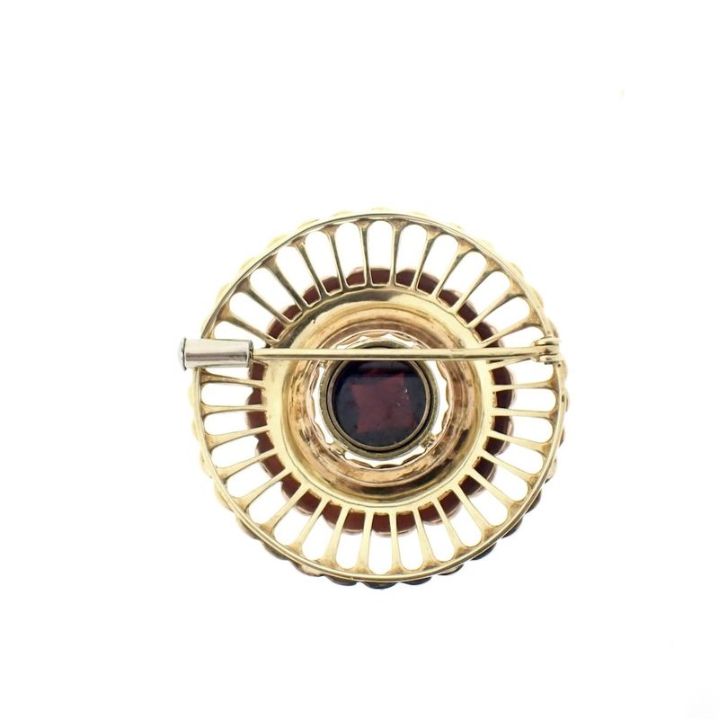 Image 8 of Two-tone gold brooch with garnet stone