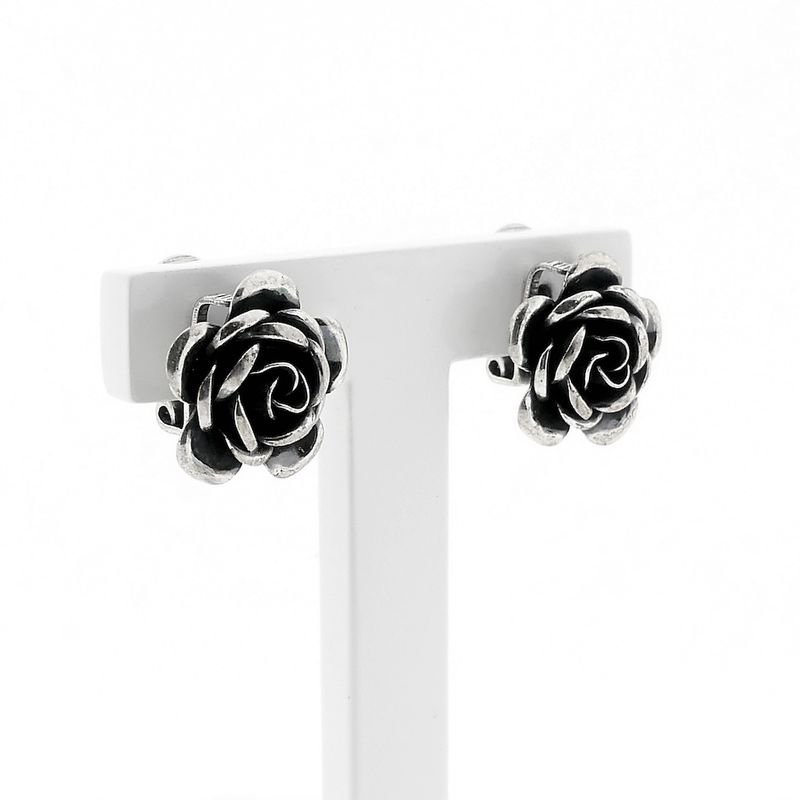 Image 3 of Silver rose clip-on earrings