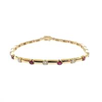 18K Exclusive gold bracelet with diamond and ruby; Vintage | 19.5 cm