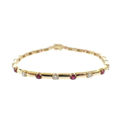 Image 1 of 18K Exclusive gold bracelet with diamond and ruby; Vintage | 19.5 cm