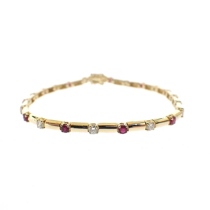 Image 1 of 18K Exclusive gold bracelet with diamond and ruby; Vintage | 19.5 cm