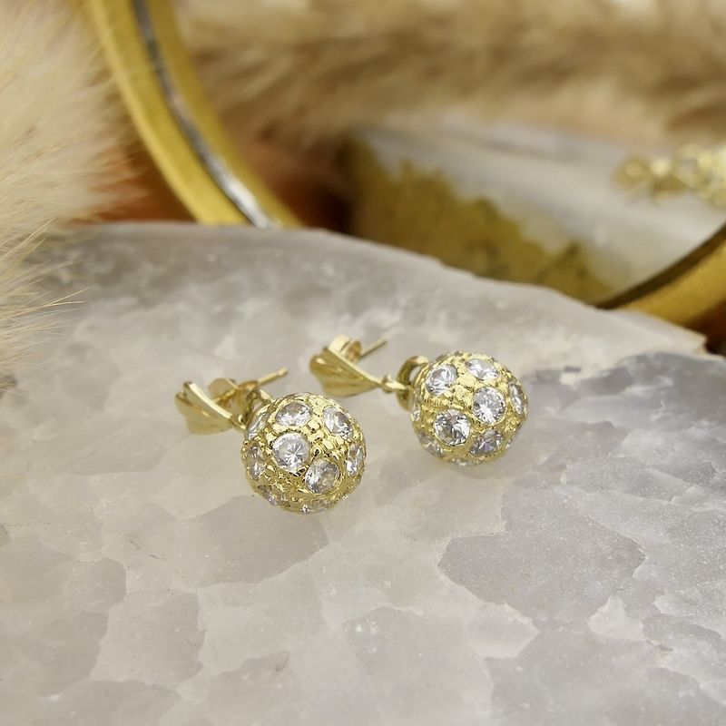 Image 2 of Gold ball stud earrings with zirconia