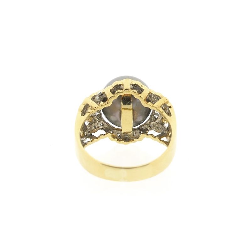 Image 7 of Gold ring with Tahitian pearl and diamond 0.46 ct.
