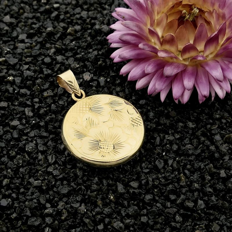 Afbeelding 2 van Vintage gouden medaillon hanger; Floraal design