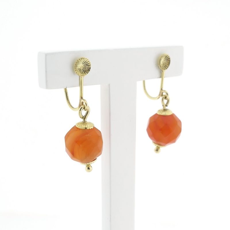 Image 3 of Vintage gold earrings with carnelian