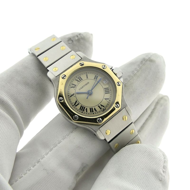 Image 6 of Cartier Santos Octagon 187903; Women's watch in 18k gold and steel