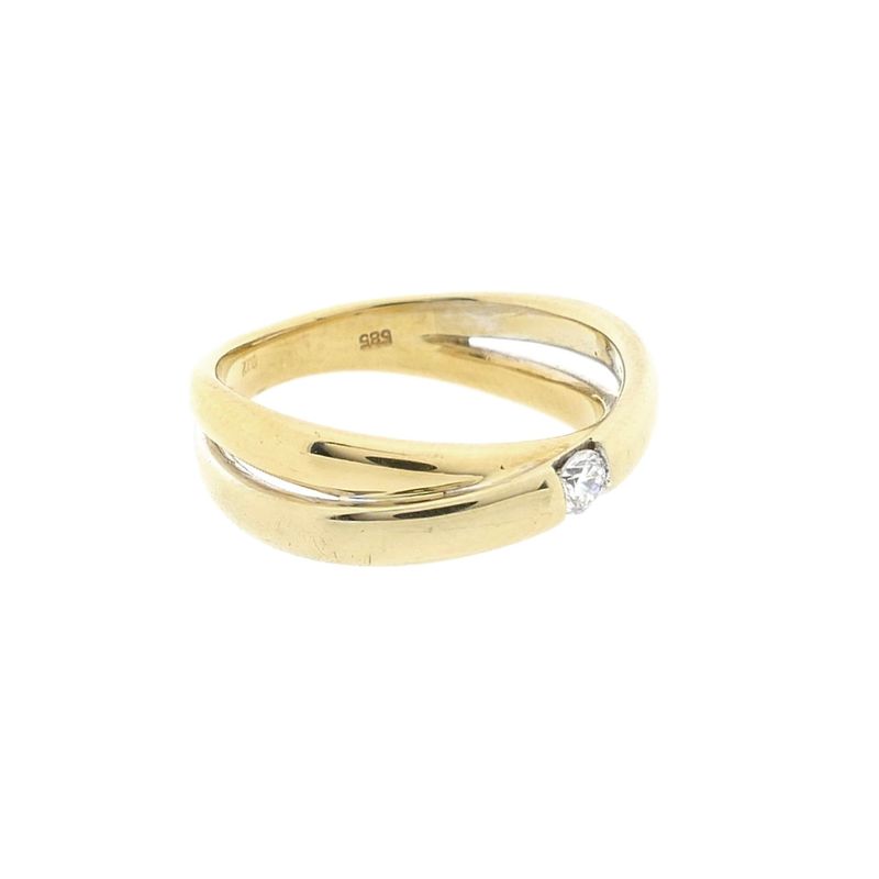 Image 4 of Gold crossover ring with diamond; 0.12 ct.