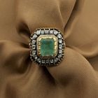 Image 10 of Gold Victorian ring with emerald and rose-cut diamonds; approx. 0.40 ct.
