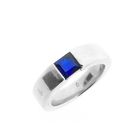 Image 1 of Silver ring with synthetic sapphire.