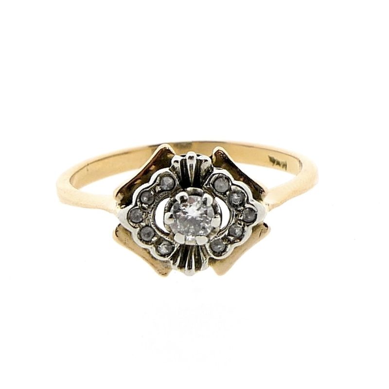Image 7 of Vintage bicolor ring with zirconia and diamond 0.14 ct.