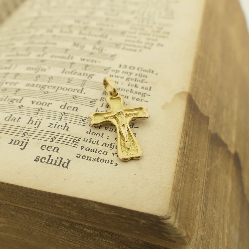 Image 2 of Antique gold pendant of a cross with corpus