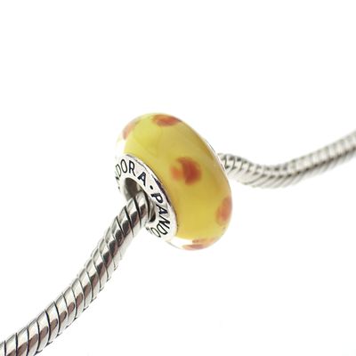 Image 2 of Pandora charm; Silver; Yellow/Orange Polka Dots