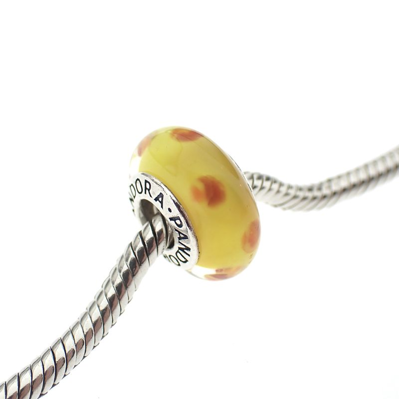 Image 2 of Pandora charm; Silver; Yellow/Orange Polka Dots