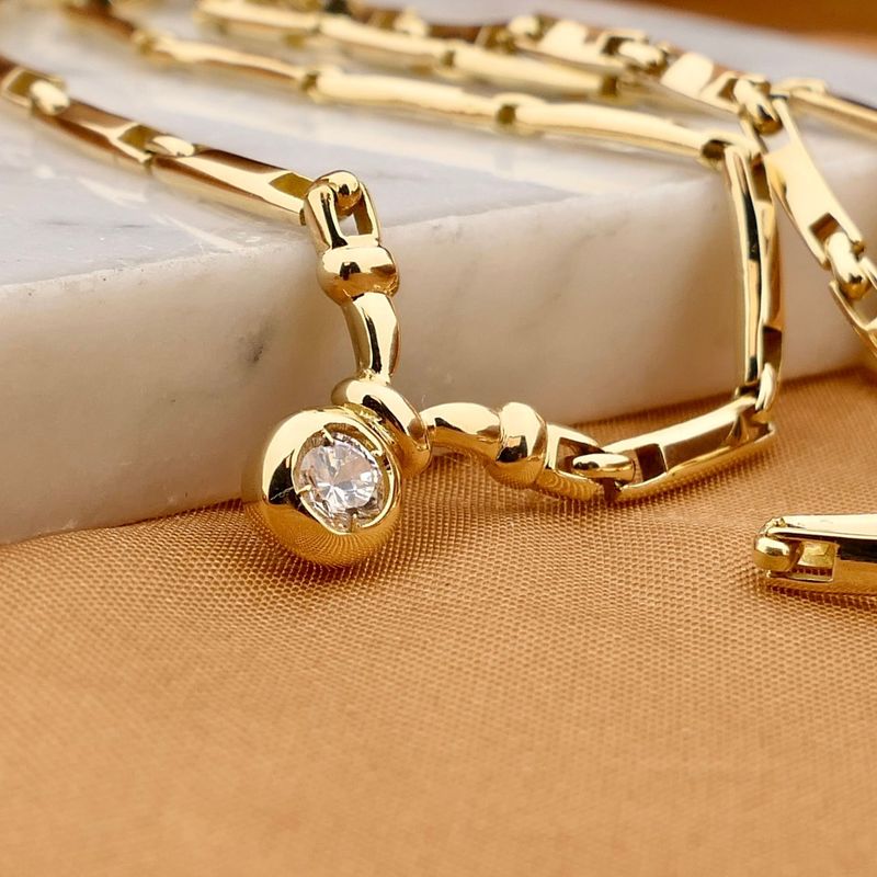 Image 2 of Gold Bar Link Necklace with Zirconia