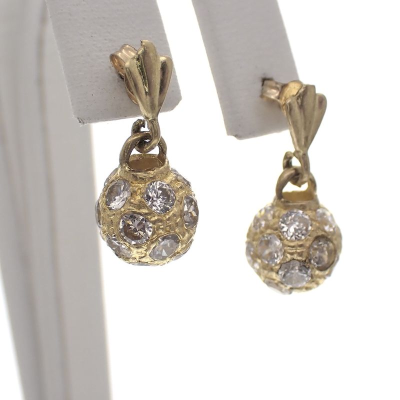 Image 4 of Yellow gold stud earrings in the shape of balls with zirconia