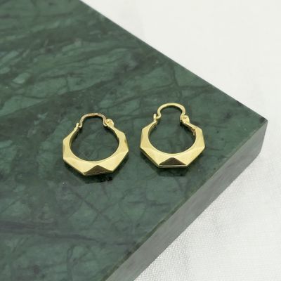 Gold faceted hoop earrings | Ø 14 mm Image 2 of Gold faceted hoop earrings | Ø 14 mm
