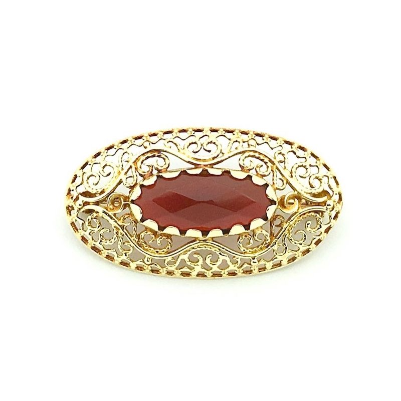 Image 1 of Antique gold brooch with carnelian