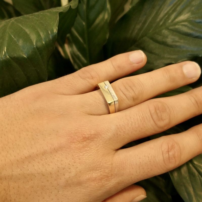 Image 9 of Jeunesse bicolor gold men's ring with diamond 0.03 ct.