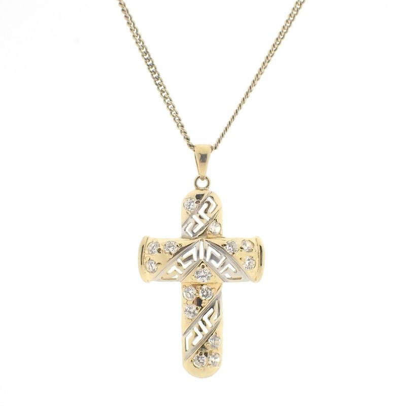 Image 3 of Two-tone gold cross with zirconia
