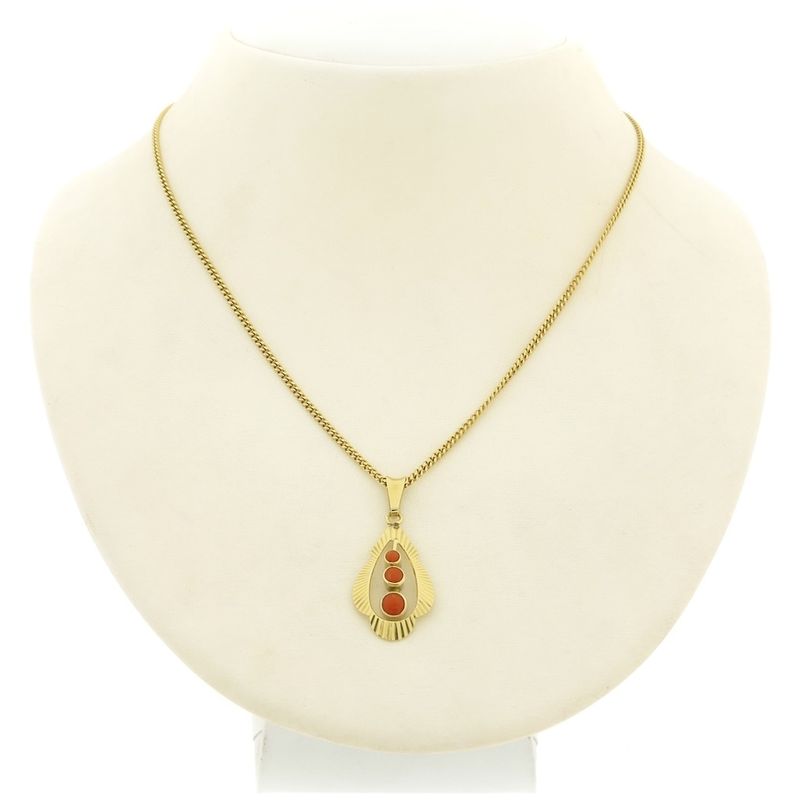 Image 9 of Vintage gold pendant with red coral.