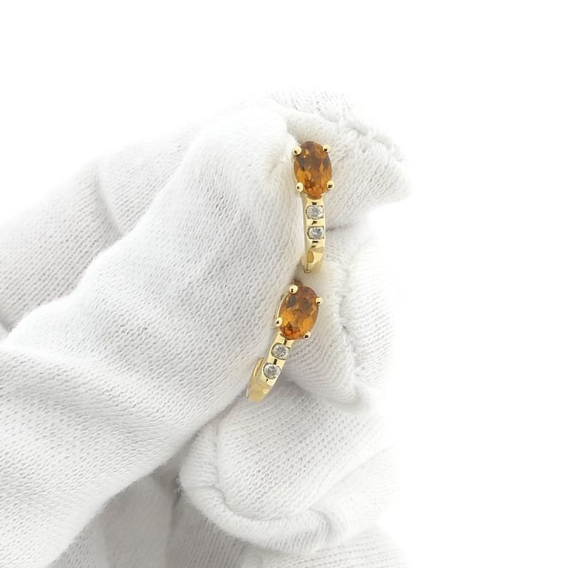 Image 11 of Gold stud earrings with citrine and diamonds; 0.08 ct.