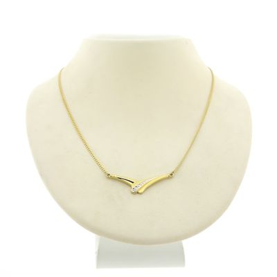 Image 1 of Gold necklace with a fixed pendant and diamond; 0.01 ct. | 42 cm