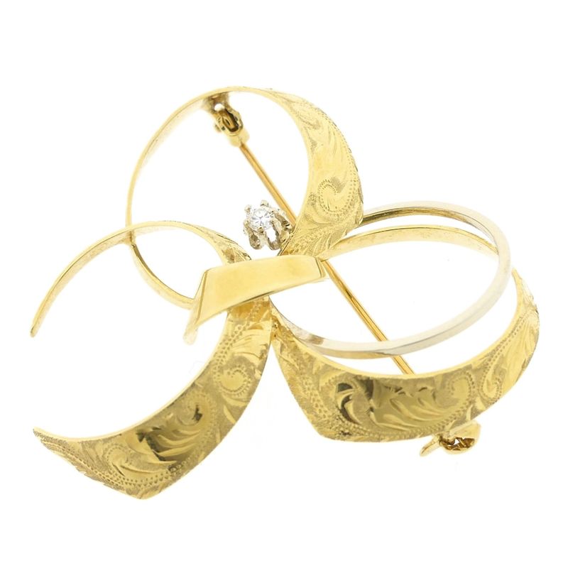 Image 8 of Vintage two-tone gold fantasy brooch with diamond; 0.035 ct.