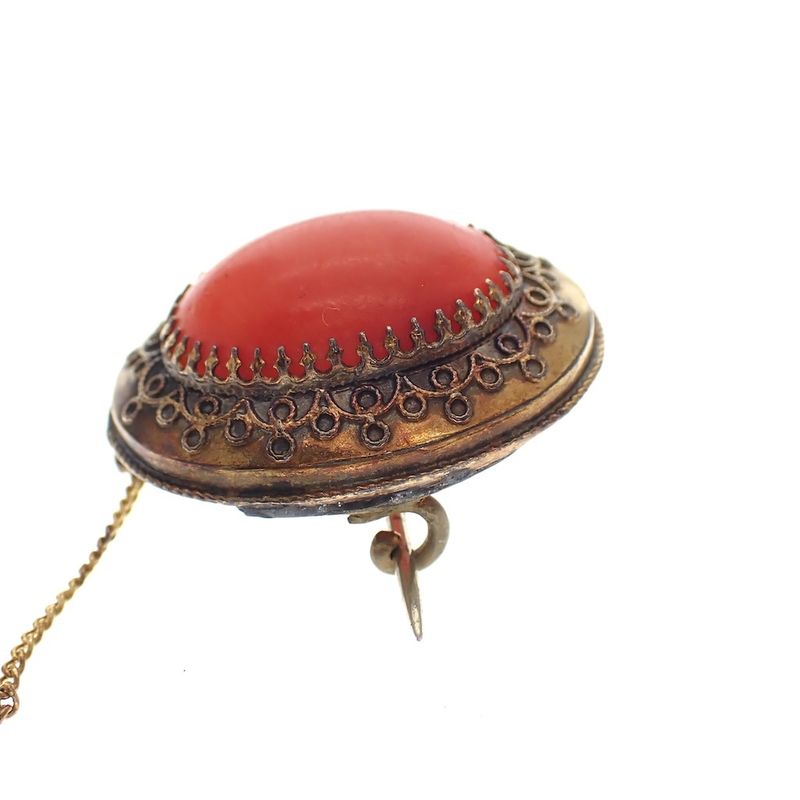 Image 3 of Antique gold brooch with blood coral