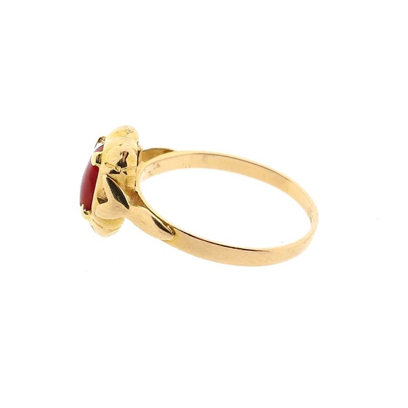 Afbeelding 5 van 18 Krt. antiek gouden ring met bloedkoraal