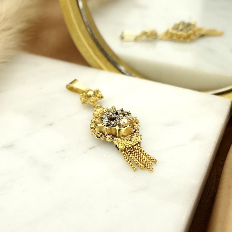 Image 2 of Antique gold pendant of a hat bell