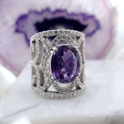 Image 2 of White gold royal ring set with sapphire and diamonds; 3.00 ct.