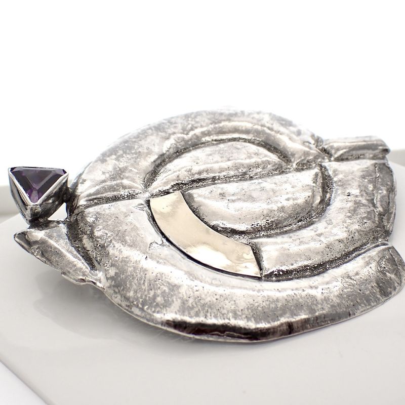 Image 3 of Large silver artistic brooch with amethyst | With gold plate