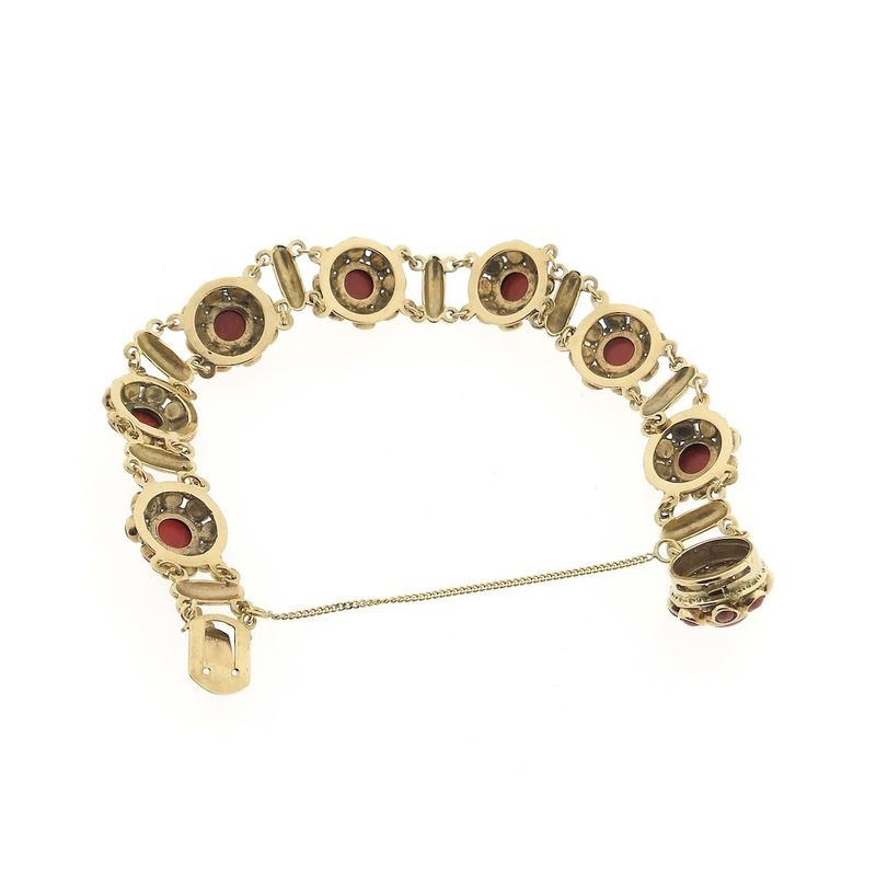Image 6 of Gold bracelet with blood corals; Antique | 19 cm