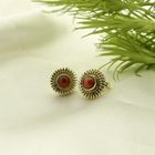 Image 2 of Vintage gold stud earrings with red coral