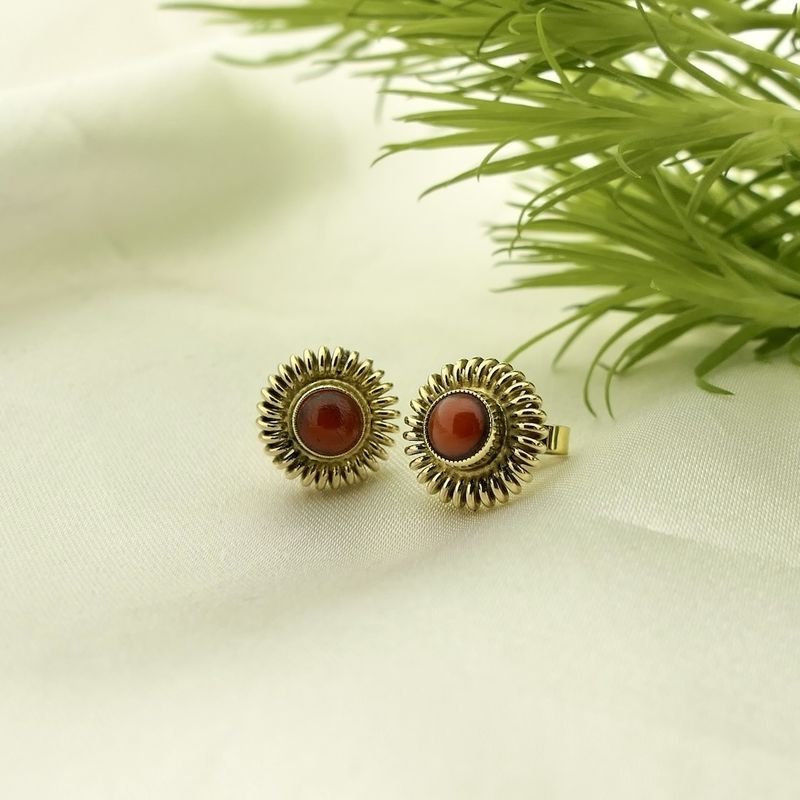 Image 2 of Vintage gold stud earrings with red coral