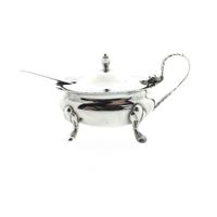 Silver vintage mustard bowl with spoon