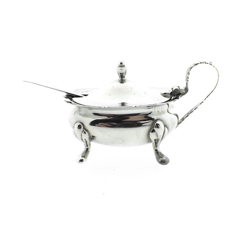 Image 1 of Silver vintage mustard bowl with spoon