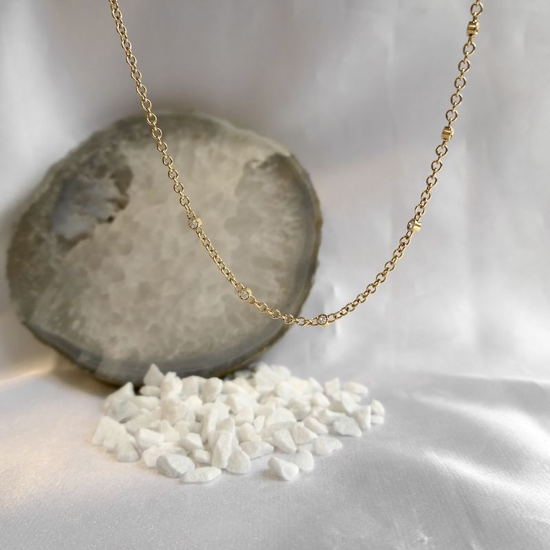 Image 2 of Gold anchor link chain with diamonds; 0.15 ct.