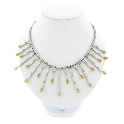 Image 1 of White gold necklace with yellow sapphire and diamonds; Approx. 2.00 ct.