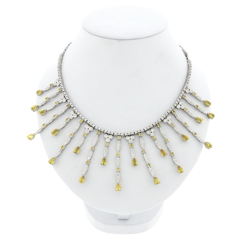 Image 1 of White gold necklace with yellow sapphire and diamonds; Approx. 2.00 ct.
