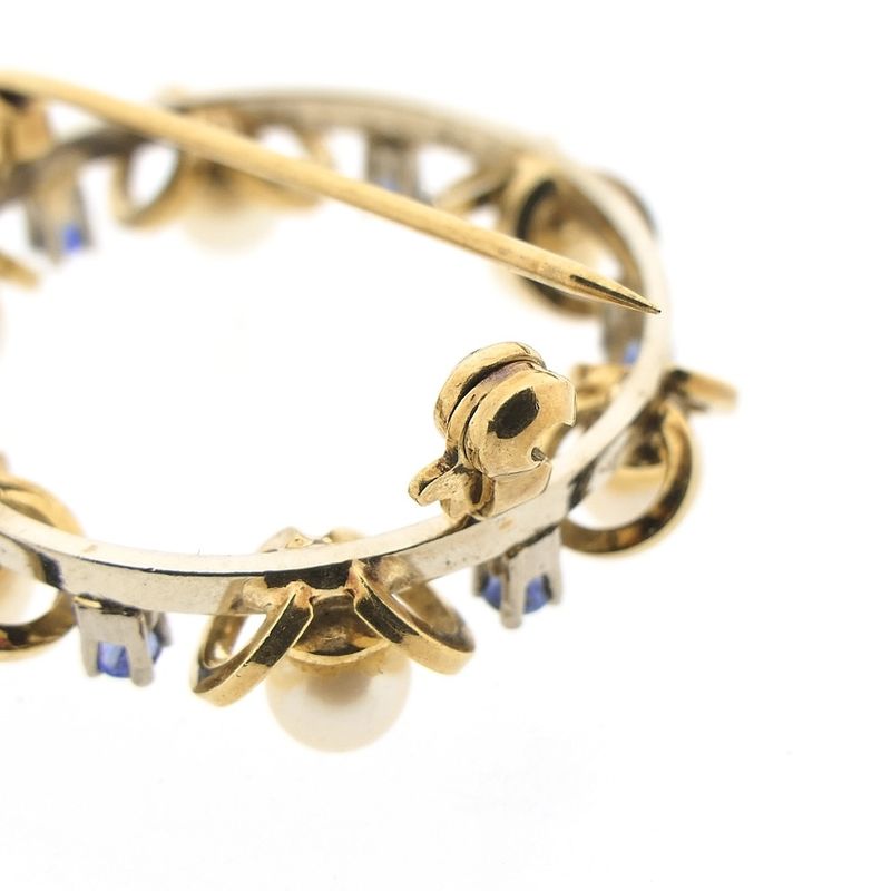 Image 8 of Vintage gold brooch with sapphire and pearls