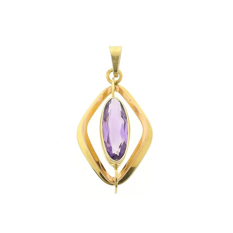 Image 1 of Bicolor Gold Pendant with Synthetic Purple Gemstone