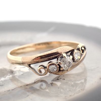 Image 2 of Two-tone gold ring with diamonds; 0.17 ct. | Antique